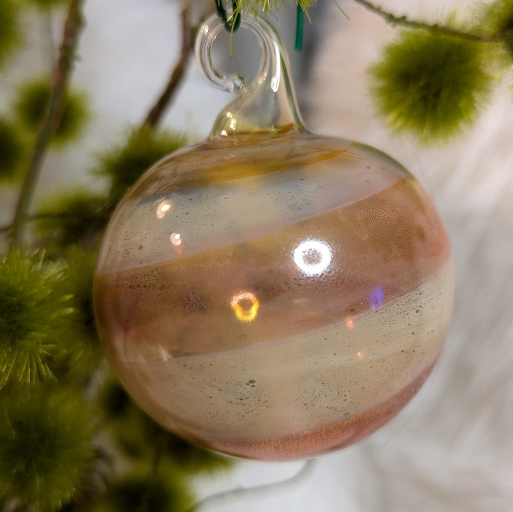 Vintage Christmas Glass Ornament Hand blown Brown & Cream  Holiday Decor